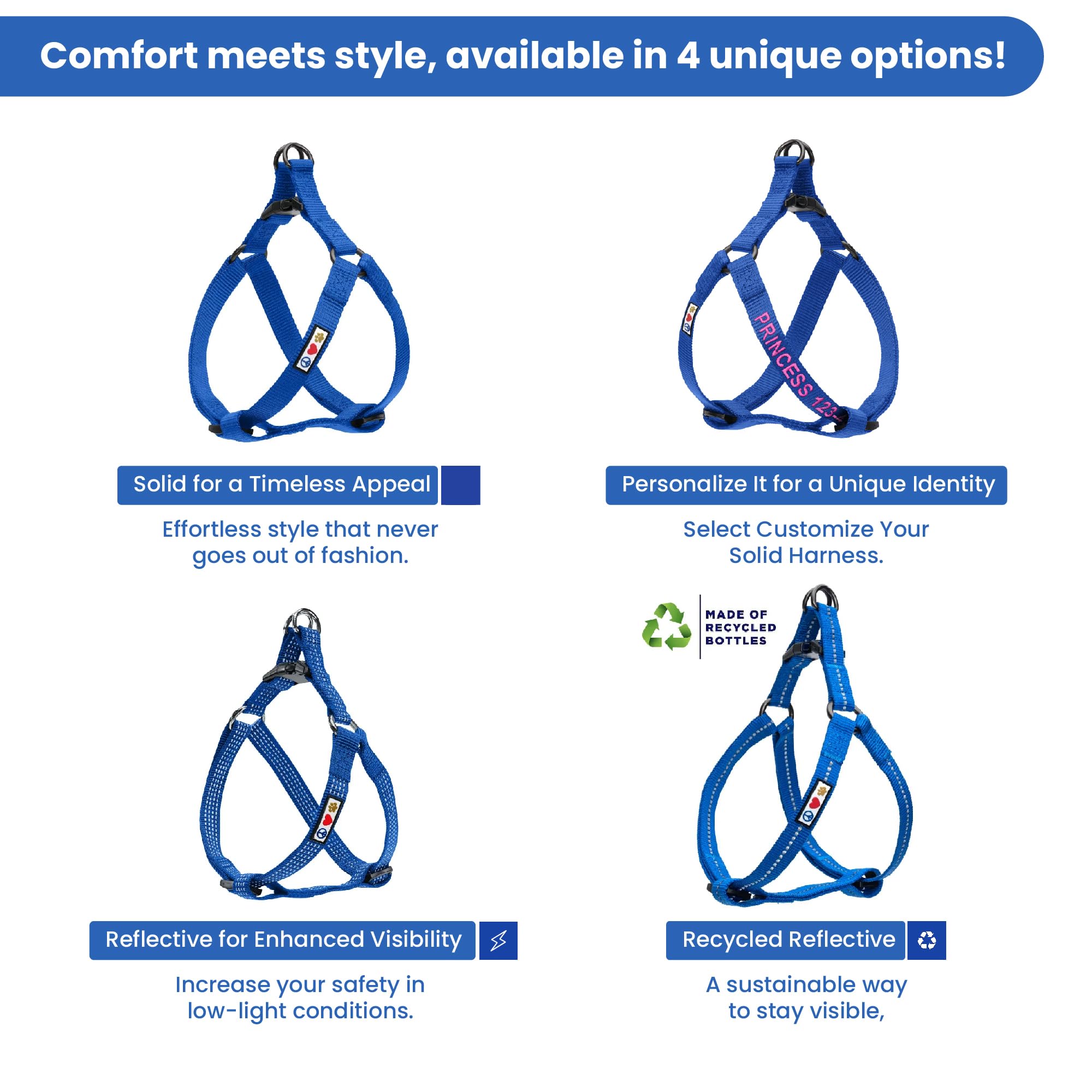 Pawtitas Pet Soft Adjustable Step-In Reflective Puppy / Dog Harness Medium / Large 3/4 Inch Blue